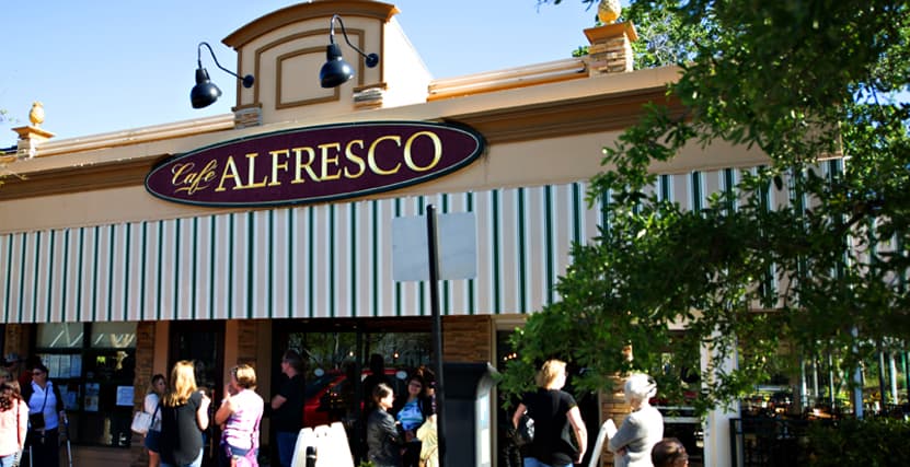 Exterior shot of Cafe Alfresco with People