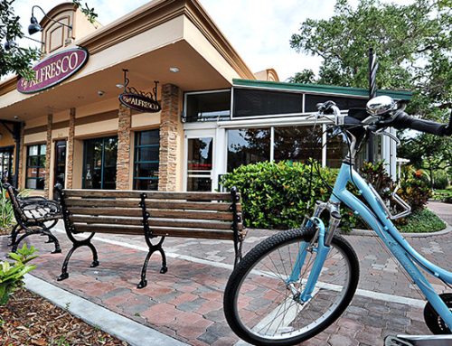 Outdoor Cafe Alfresco- blue bike parked